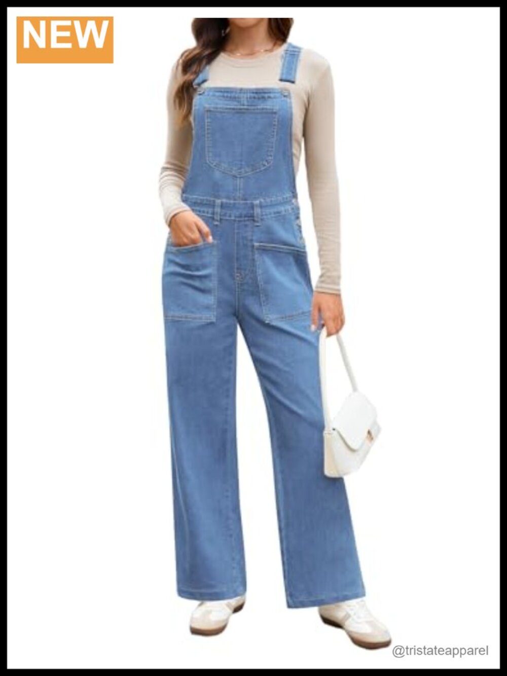Women's Stretchy Denim Overalls Loose Fit Wide Leg Bib Adjustable Straps